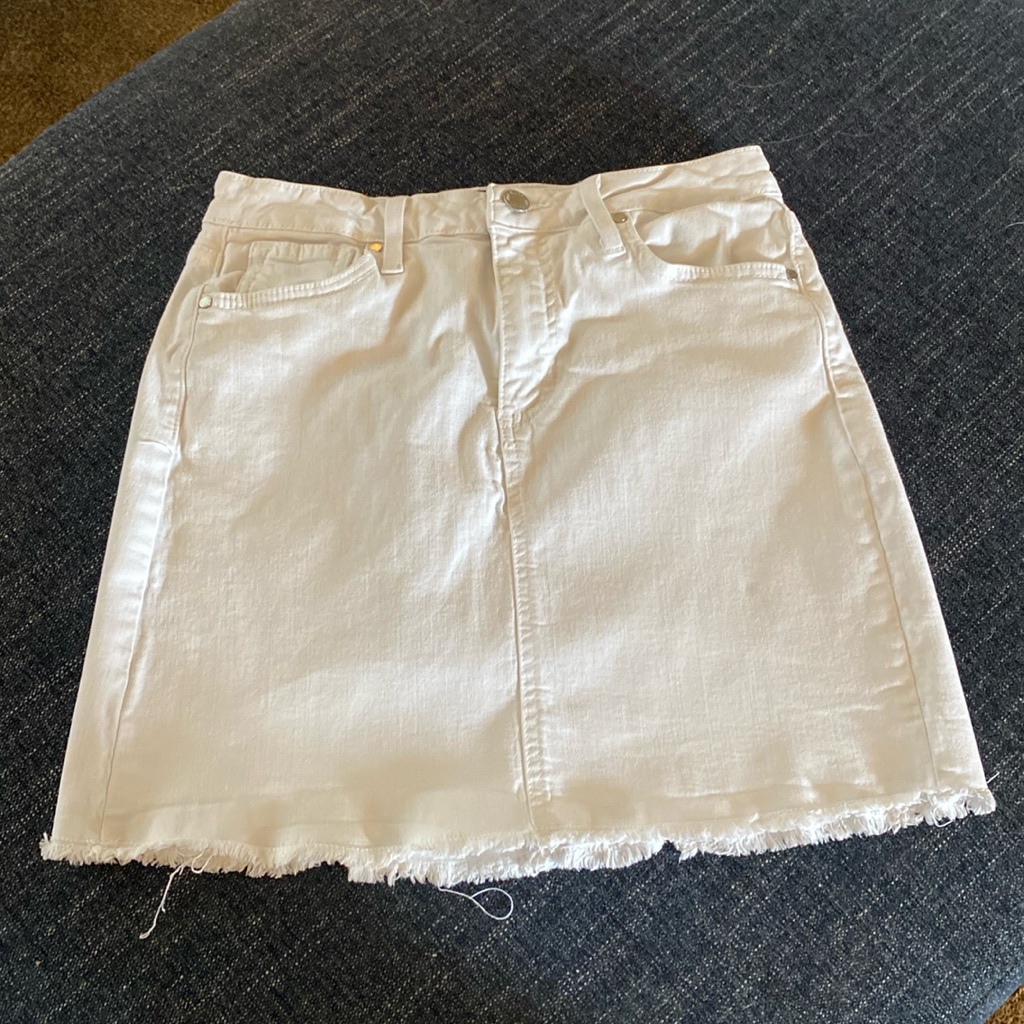 Just Black White Denim Fretted Hem Skirt